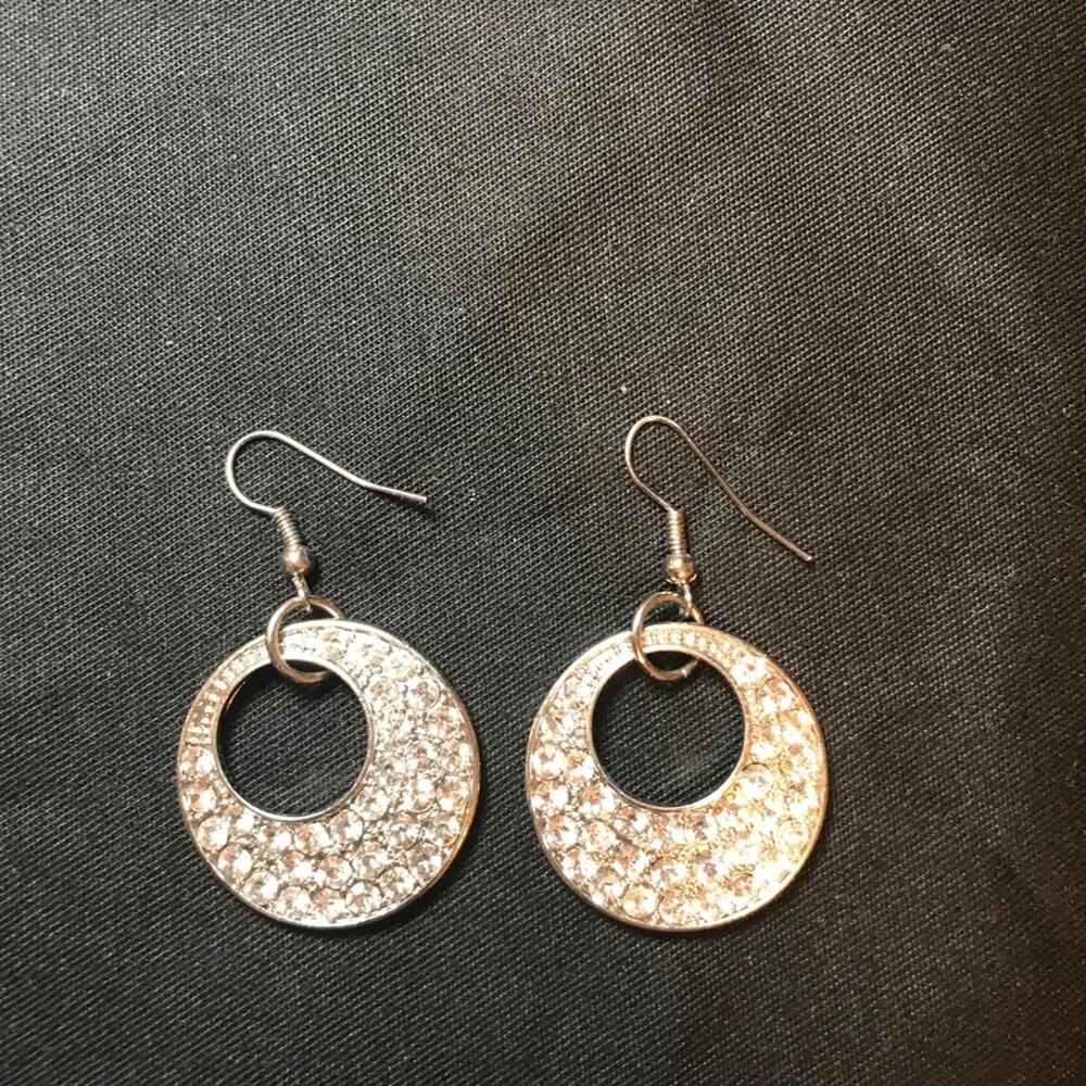 Circle rhinestone silver earrings hoop moon